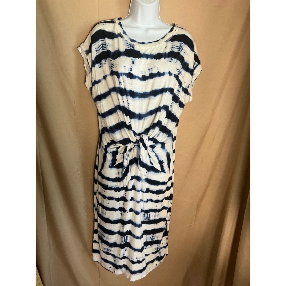 Liz Claiborne T-Shirt Dress Womens Large Blue Excellent Tie Dye Front Knot Midi